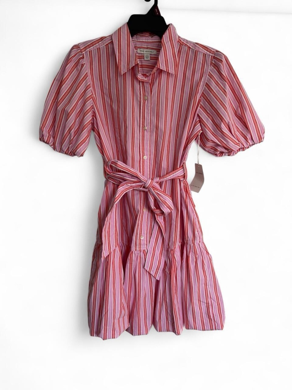 Striped Tie-Waist Mini Dress in Pink by Free Assembly